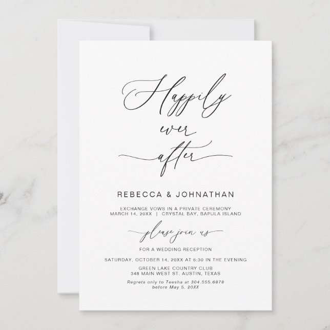 Happily Ever After, Black font, Elopement Party Invitation (Front)