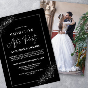 Happily Ever After Black Glitter Wedding Reception Invitation