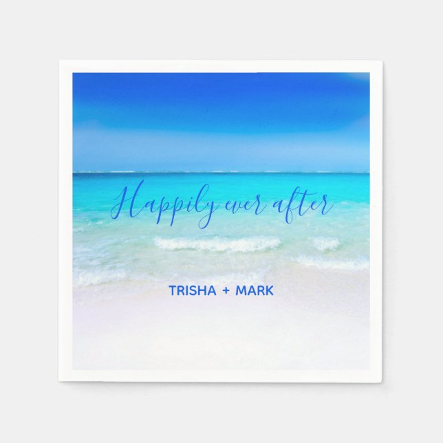 Happily Ever After Blue Paradise Beach Wedding Napkin (Front)