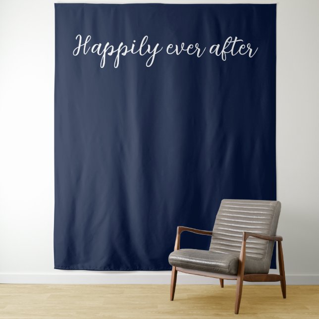 Happily Ever After Blue White Wedding Backdrop  Tapestry (In Situ)