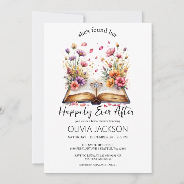 Happily ever after Book and Ring Bridal Shower Invitation (Front)