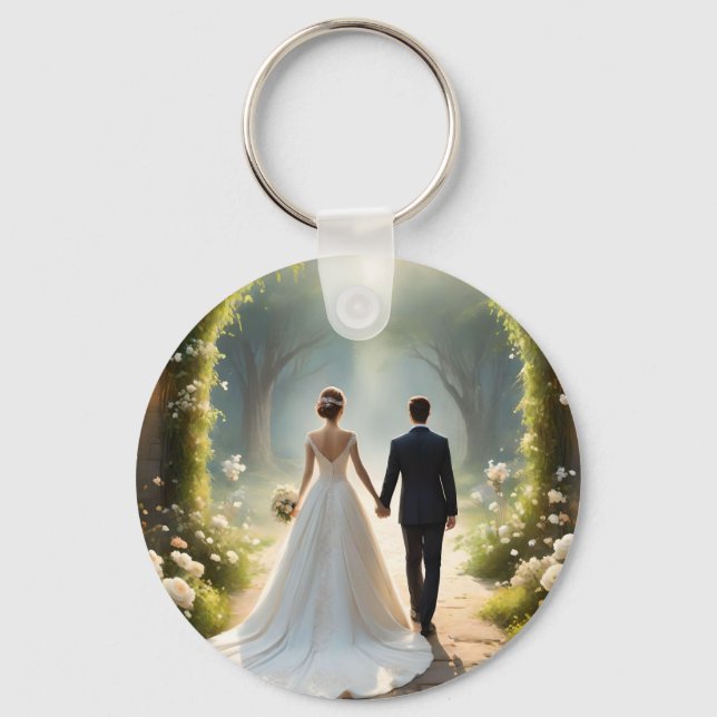 Happily Ever After Bride And Groom,  Keychain (Front)