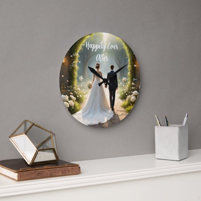 Happily Ever After Bride And Groom,  Large Clock (Office)