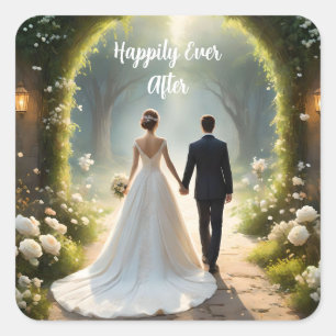 Happily Ever After Bride And Groom,  Square Sticker