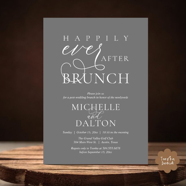 Happily Ever After Brunch Beautiful Post Wedding Invitation (Happily Ever After Brunch Invitation Card PDF Wedding Elopement Modern Romantic Classy Dark Grey)