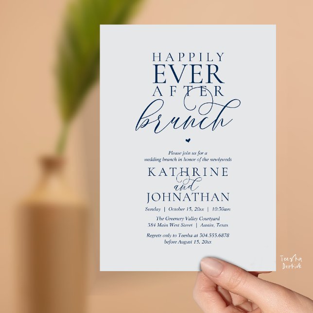 Happily Ever After Brunch Classy Wedding Elopement Invitation (Happily Ever After Brunch Modern Classy Wedding Elopement Invitation Card in Chill Grey Navy Blue)