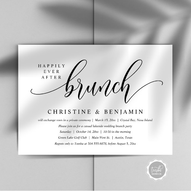 Happily Ever After Brunch Elopement, Modern Script Invitation (Happily Ever After Brunch Party, Modern Script Invitation card, Printed and or digital download)