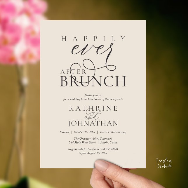 Happily Ever After Brunch Post Wedding Elopement Invitation (Happily Ever After Brunch Post Wedding Elopement Reception Invitation Card in Cream Charcoal Grey)