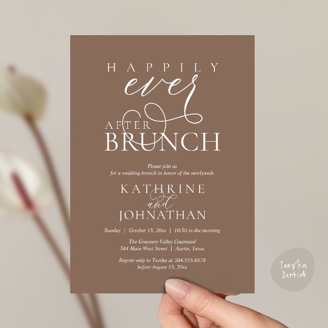 Happily Ever After Brunch Post Wedding Elopement Invitation (Happily Ever After Brunch Post Wedding Elopement Reception Invitation Card in Taupe Brown)
