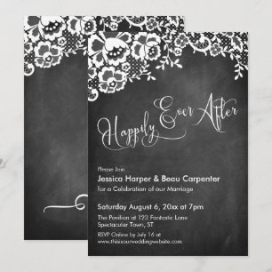 Happily Ever After Calligraphy Chalkboard & Lace Invitation