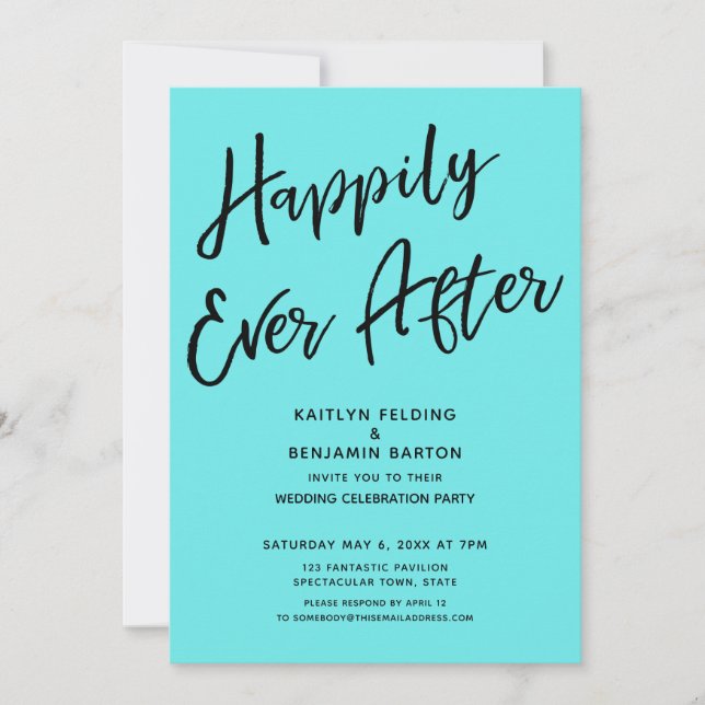 Happily Ever After Casual Wedding Party Aqua Invitation (Front)
