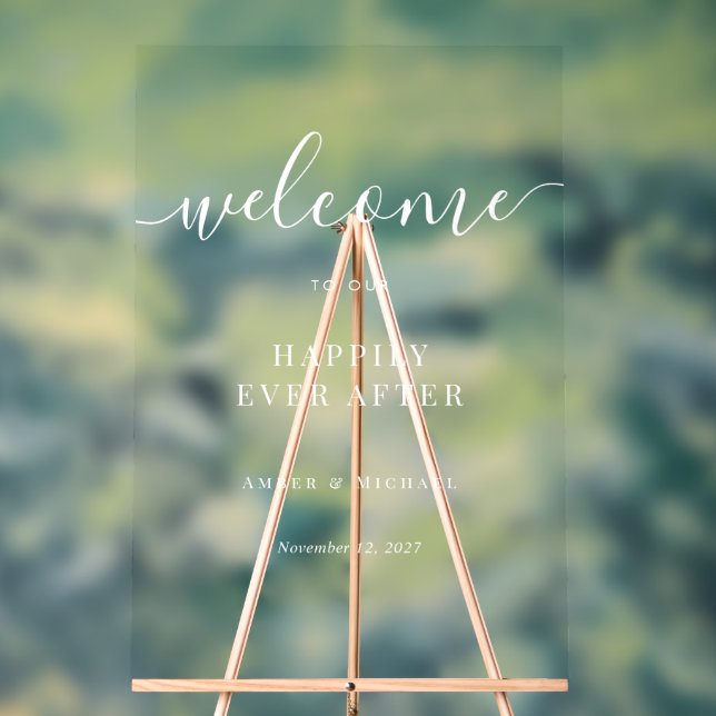 Happily Ever After Clear Wedding Acrylic Sign (Neutral)