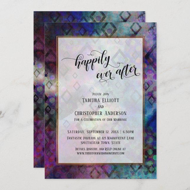 Happily Ever After Colourful Abstract w/ Gold Invitation (Front/Back)