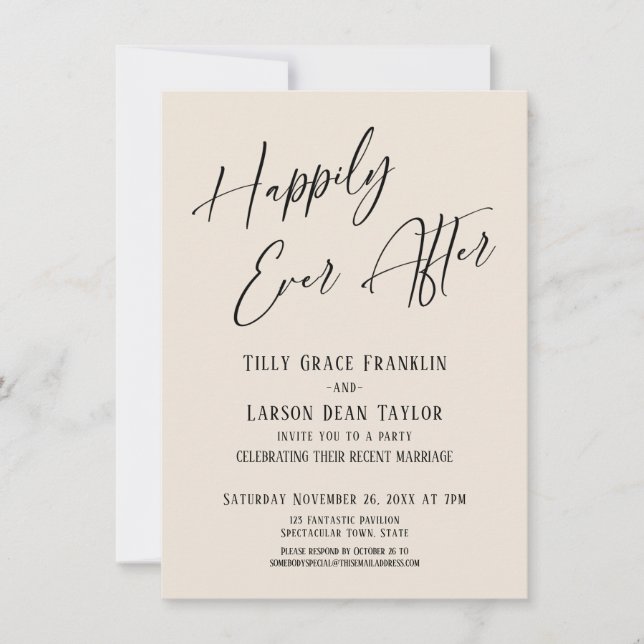 Happily Ever After Cream Elegant Wedding Party Invitation (Front)