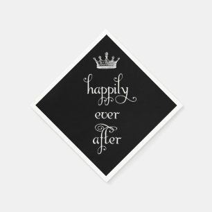 Happily Ever After Crown Black Napkins