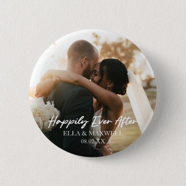 Happily Ever After Custom Photo Picture Wedding 2 Inch Round Button (Front)