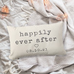 Happily Ever After | Custom Wedding Date Lumbar Pillow<br><div class="desc">Create a sweet keepsake with our neutral ivory cream pillow featuring "happily ever after" in chic grey vintage typewriter lettering. Personalize with a wedding or anniversary date for a perfect gift for newlyweds or your favourite couple. A small heart in the centre completes the design.</div>