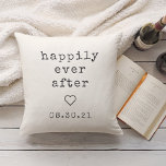 Happily Ever After | Custom Wedding Date Throw Pillow<br><div class="desc">Create a sweet keepsake with our neutral ivory pillow featuring "happily ever after" in soft charcoal grey vintage typewriter lettering. Personalize with a wedding or anniversary date for a perfect gift for newlyweds or your favourite couple. A small heart in the centre completes the design for a chic rustic farmhouse...</div>