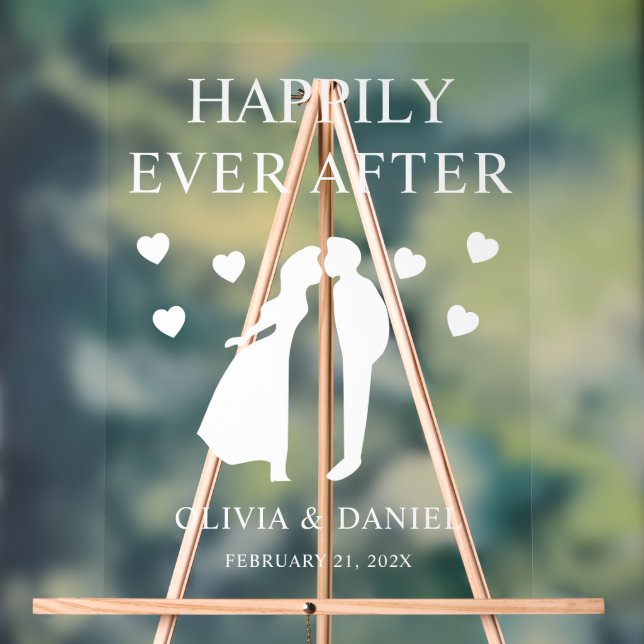 Happily Ever After Custom Wedding Reception Acrylic Sign (Neutral)