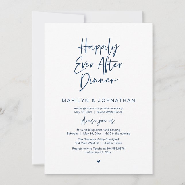 Happily Ever After Dinner Modern Wedding Reception Invitation (Front)