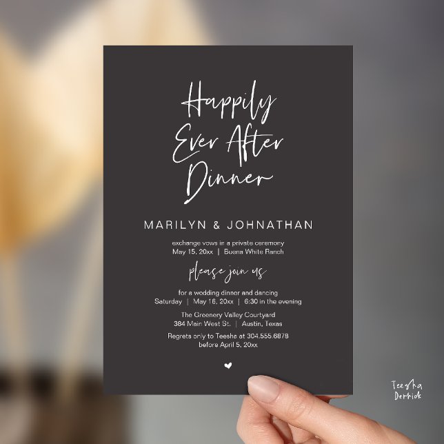 Happily Ever After Dinner Modern Wedding Reception Invitation (Happily Ever After Dinner Modern Minimalist Wedding Reception Invitation Card in Charcoal Grey)
