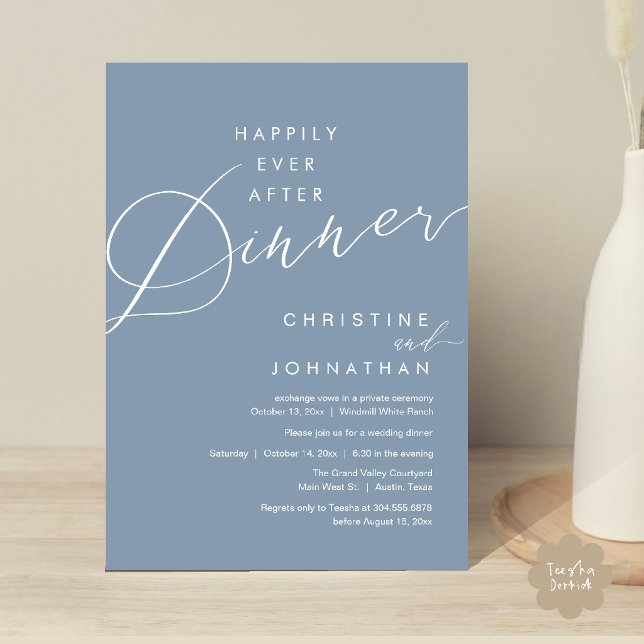 Happily Ever After Dinner Romantic Elegant Wedding Invitation (Happily Ever After Dinner Romantic Elegant Wedding Invitation Card in Dusty Blue)