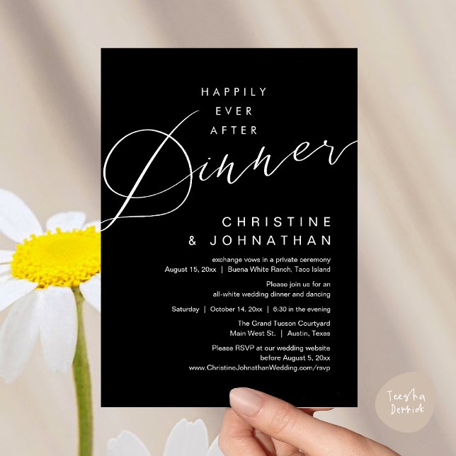 Happily Ever After Dinner Romantic Wedding Invitation (Happily Ever After Dinner Romantic Wedding Invites Card PDF Clean Modern Minimalist White Black)