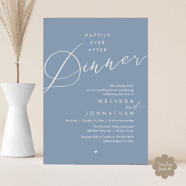 Happily Ever After Dinner Romantic Wedding Party Invitation (Happily Ever After Dinner Romantic Wedding Reception Party Invitation card in dusty blue)