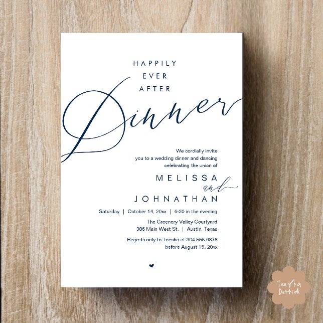 Happily Ever After Dinner Romantic Wedding Party Invitation (Happily Ever After Dinner Romantic Wedding Reception Party Invitation card in navy blue)