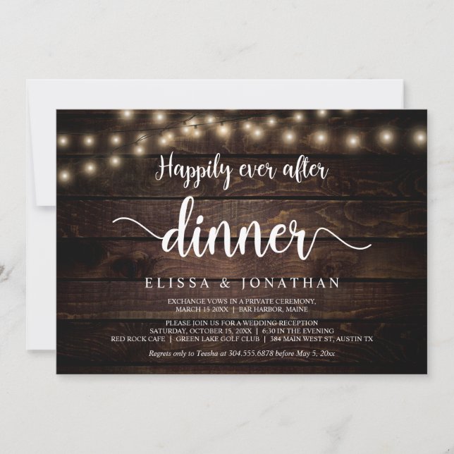 Happily Ever After Dinner, String Light, Elopement Invitation (Front)