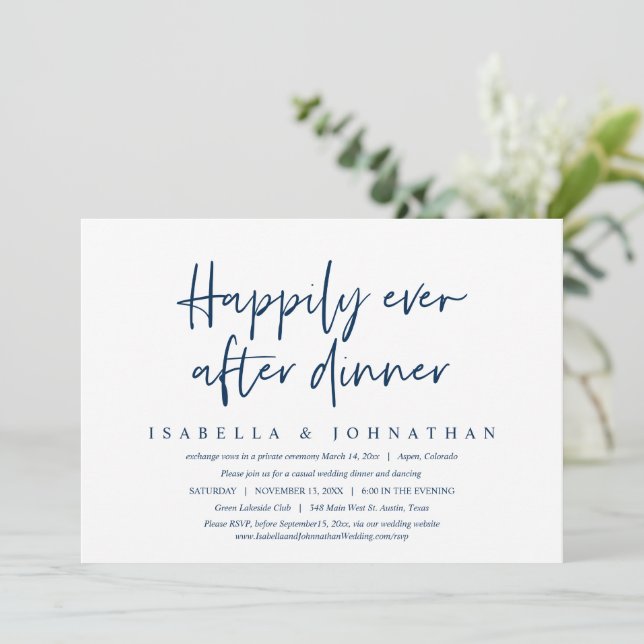 Happily Ever After Dinner, Wedding Elopement Invit Invitation (Standing Front)