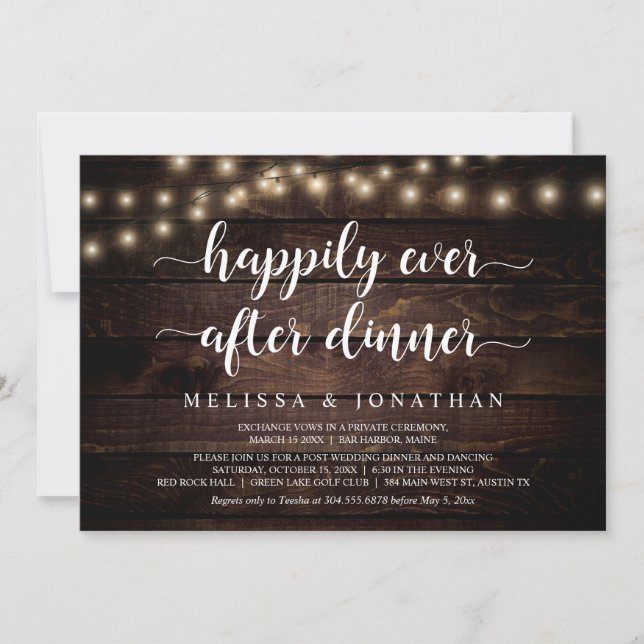 Happily Ever After Dinner, Wedding Elopement Invit Invitation (Front)