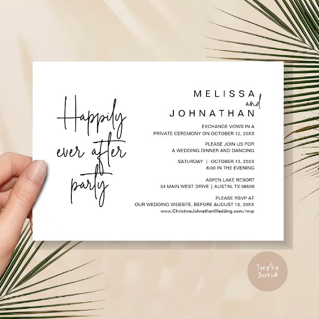 Happily Ever After Dinner, Wedding Elopement Invitation (Happily Ever After Party, Modern Wedding Elopement Dinner Invitation Card, PDF, in Black and White)