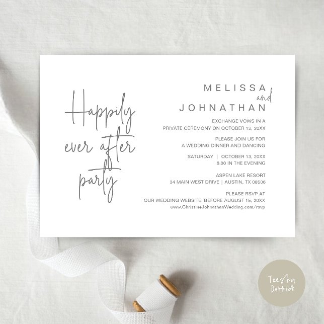 Happily Ever After Dinner, Wedding Elopement Invitation (Happily Ever After Party, Modern Wedding Elopement Dinner Invitation Card, PDF, in Dark Grey)