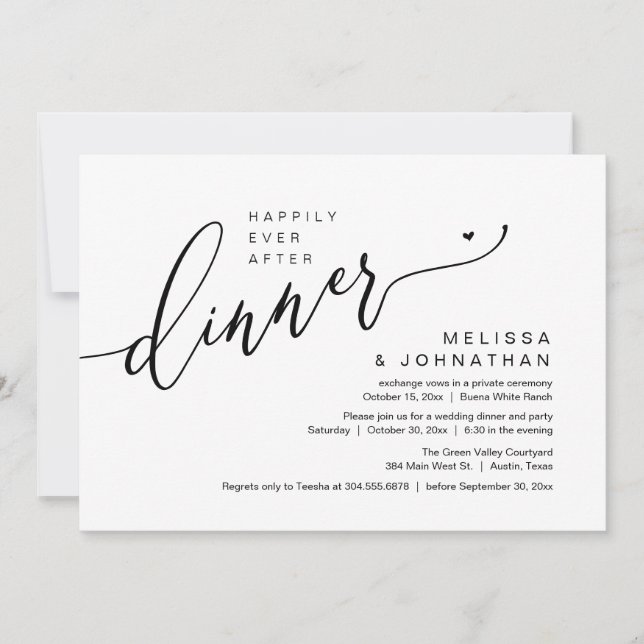 Happily Ever After Dinner Wedding Elopement Party Invitation (Front)