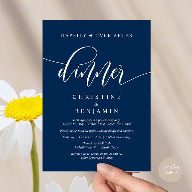 Happily Ever After Dinner, Wedding Party Dancing Invitation (Happily Ever After Dinner, Wedding Party Dancing Invitation Card PDF Modern Romantic Navy Blue)