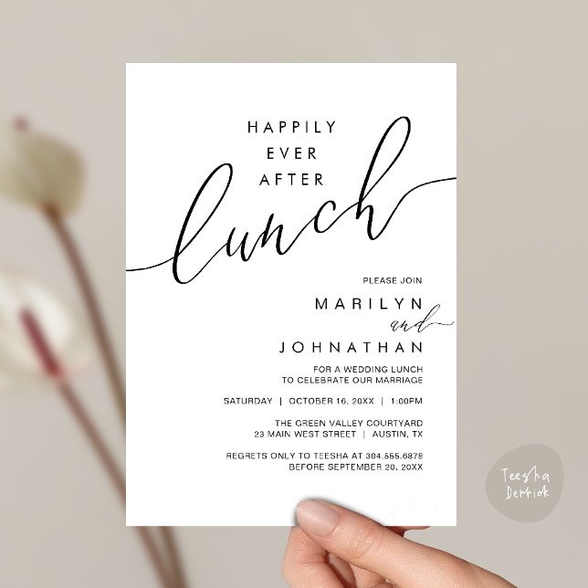 Happily Ever After Dinner Wedding Reception Dinner Invitation (Happily Ever After Lunch Wedding Reception Invitation Card in Black white)