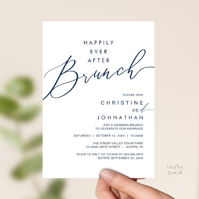 Happily Ever After Dinner Wedding Reception Dinner Invitation (Happily Ever After Brunch Post Wedding Reception Invitation Card in Navy Blue)