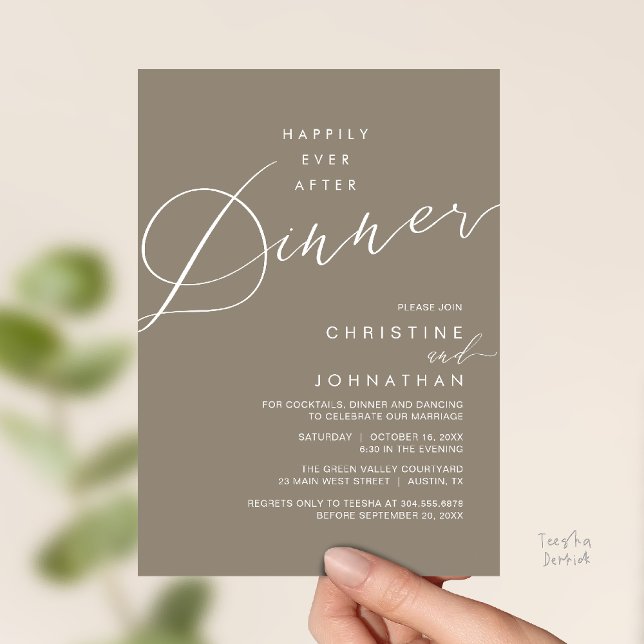 Happily Ever After Dinner Wedding Reception Dinner Invitation (Happily Ever After Dinner Wedding Reception Dinner Invitation Card in warm taupe brown)