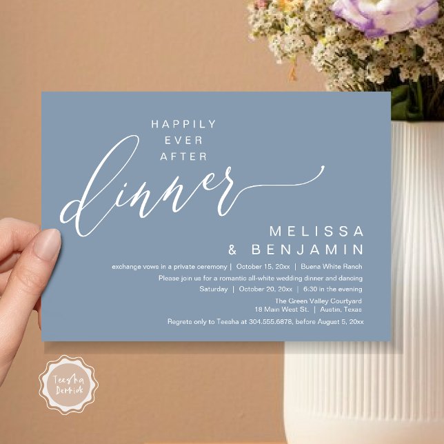 Happily Ever After Dinner Wedding Romantic Party Invitation (Happily Ever After Dinner Modern Romantic Wedding Romantic Party Invitation Card Dusty Blue)
