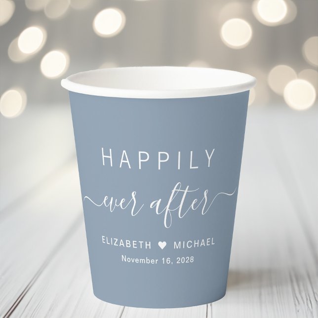 Happily Ever After Dusty Blue Wedding Paper Cups (Creator Uploaded)