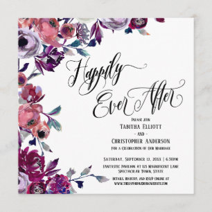 Happily Ever After Elaborate Script Bold Flowers Invitation