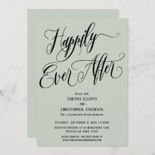 Happily Ever After Elaborate Script Sage Green Invitation