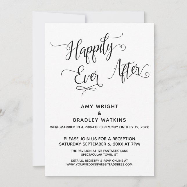 Happily Ever After Elegant Calligraphy Reception Invitation (Front)