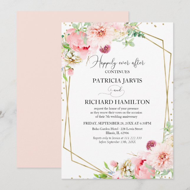 Happily Ever After Elegant Floral Vow Renewal Invitation (Front/Back)