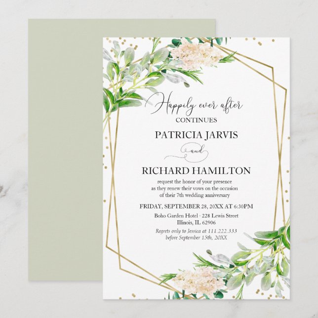 Happily Ever After Elegant Greenery Vow Renewal Invitation (Front/Back)
