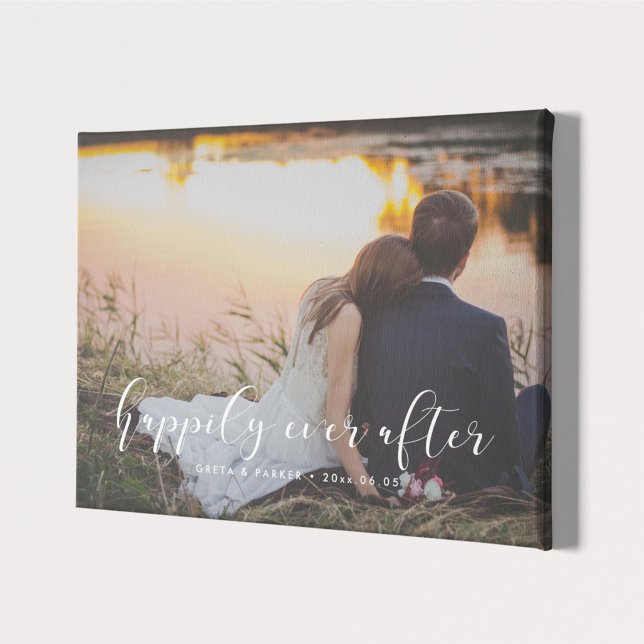 Happily ever after elegant overlay wedding photo canvas print (Creator Uploaded)