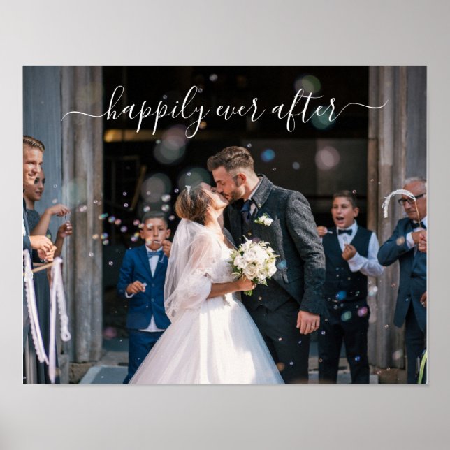 Happily Ever After Elegant Photo Wedding Poster (Front)