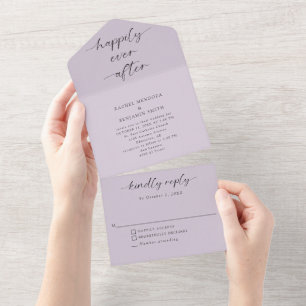 Happily Ever After Elegant Purple Wedding  All In One Invitation