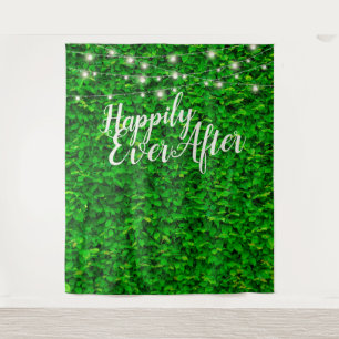 Happily Ever After Fairy Lights Wedding Backdrop Tapestry